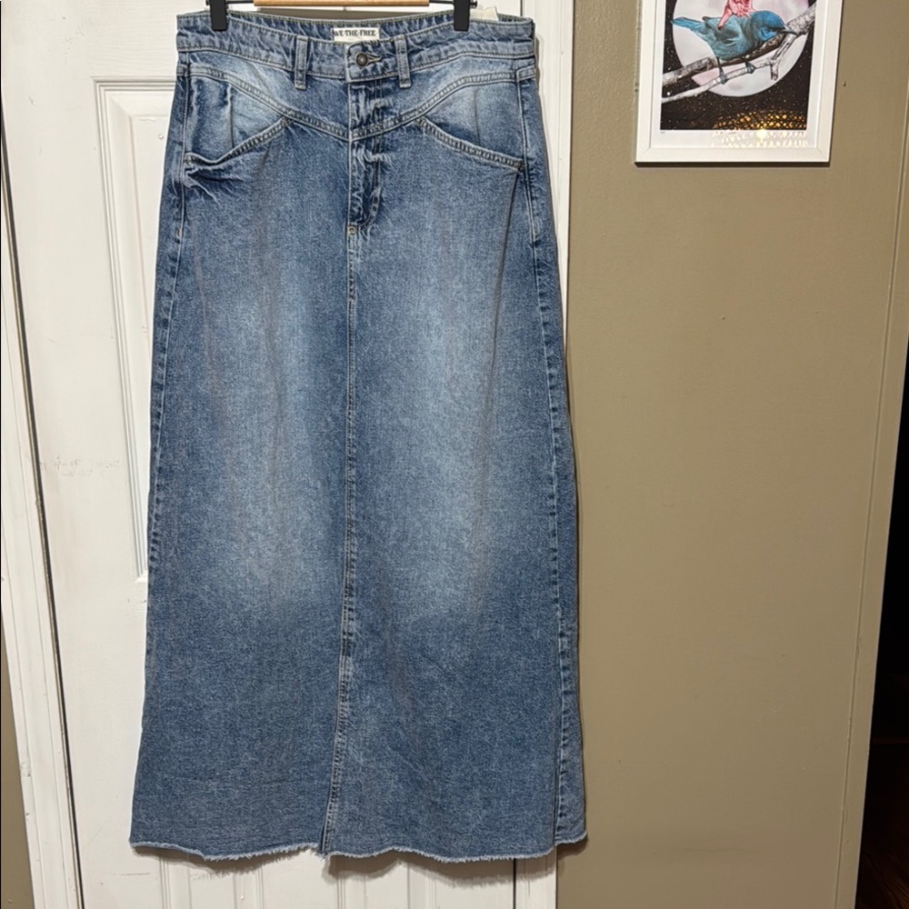 We The Free Light Blue Denim Maxi Skirt